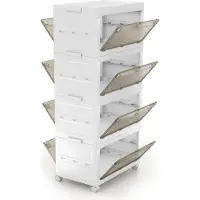 Costway Scatole di plastica da 168 L, scatole impilabili con coperchio, organizer armadio pieghevole in confezione da 4 pz
