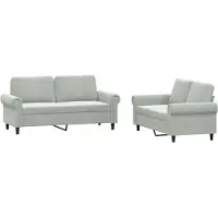 Syfax Set di Divani 2 pz con Cuscini Grigio Chiaro in Velluto