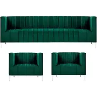 AEA Divano a tre posti, rivestito in tessuto, per soggiorno, stile moderno, colore verde. Include anche due poltrone, formando un set coordinato