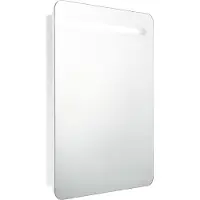Syfax Armadietto Bagno con Specchio e LED Bianco Lucido 60x11x80 cm