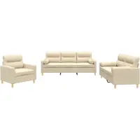 vidaXL Set divano 3 pezzi con cuscini in tessuto crema
