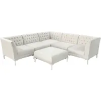 AEA Ecksofa Hocker Creme Weiß Big Textill Stoff Chesterfield Sofas Luxus Möbel 2tlg.