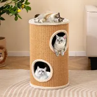 Costway Fusto tiragraffi , Ø 36 cm, altezza 59,5 cm, fusto per gatti a 4 livelli con tiragraffi in sisal, 3 grotte per gatti, letto in peluche e bordo in peluche, per gatti fino a 15 kg