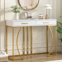 Flieks , tavolo da toilette con 2 cassetti, tavolo da toilette per cosmetici con gambe in metallo, cassettiera per make-up, 100x45x76,5 cm, bianco