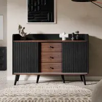 Flieks Credenza a cassettiera con 3 cassetti e 2 ante scorrevoli, mobile da soggiorno con ripiani regolabili, 117,5x39,5x80cm