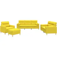 vidaXL Set di divani 4 pezzi con cuscini in tessuto giallo chiaro