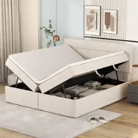Sweiko Letto imbottito, 200x140cm, Letto matrimoniale con rete a doghe in metallo, Ampio spazio di archiviazione, Apribile su entrambi i lati, Beige
