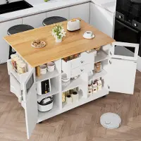 OKWISH : Isola da cucina. Mobile contenitore con decorazione in legno e portasciugamani, pensile da cucina, carrello portaoggetti con divisori regolabili, ante a tre dimensioni, colore bianco