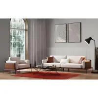 AEA Stilvolle Weiß-Braune Wohnzimmer Couchgarnitur 3-Sitzer Textil Sessel