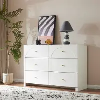 Merax Credenza con 6 cassetti e maniglia dorata, cassettiera in stile romantico-lussuoso, credenza, buffet con frontale ad arco