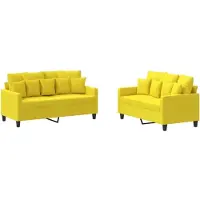 Syfax Set di Divani 2 pz con Cuscini Giallo Chiaro in Tessuto