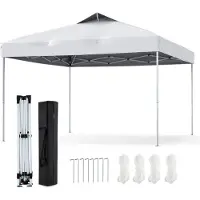 Costway Gazebo 3x3m, gazebo pieghevole, gazebo per feste, gazebo pieghevole, incl. 8 picchetti per il terreno & 4 corde per il vento & 1 borsa per il trasporto, gazebo da giardino, bianco