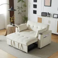 OKWISH Divano pieghevole, divano multifunzionale con funzione letto, divano con portabevande e cuscini, adatto per soggiorno, camera da letto, home cinema, beige