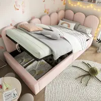 Flieks letto imbottito idraulico divano letto 90x190cm, letto imbottito letto per bambini letto per ragazzi con rete a doghe, divano letto daybed, velluto, rosa