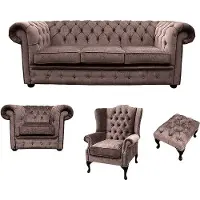 AEA Sofagarnitur Chesterfield Polster Couch Sofa Leder Sitz Garnitur Ohrensessel 413