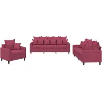 vidaXL Set di divani 3 pezzi con cuscini in velluto rosso vino