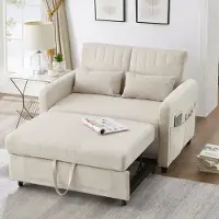 Merax Divano letto allungabile 2 in 1 con schienale regolabile in tre posizioni, tessuto in cotone e lino traspirante, due posti con funzione letto, bianco