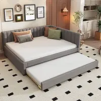 OKWISH Letto imbottito 140x200 con materasso, letto estraibile con letto a scomparsa, letto per bambini con rete, grigio