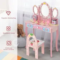 Northix Tavolo da toeletta per bambini, set da parrucchiere per bambini con specchio, 70 x 34 x 105 cm, rosa