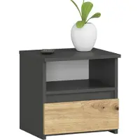 Akord cassettiera, credenza, comodino con 1 cassetto e 1 ripiano (l:40 cm x h:40 cm x p:35 cm) in grigio grafite e rovere artigianale
