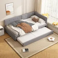 OKWISH Divano letto 90x200 cm con letto estraibile 90x190 cm, letto per bambini, letto per ragazzi con rete a doghe in legno (senza materasso) - grigio