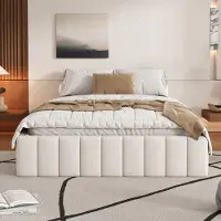 Aiorber Letto imbottito , 140 x 200 cm, con rete a doghe, ampio spazio di archiviazione, quattro grandi cassetti, facile da montare, letto matrimoniale, (senza materasso), beige