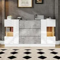 Flieks Credenza Credenza, illuminazione a LED con 16 colori, mobile da cucina con 2 ante e 3 cassetti, mobile per sala da pranzo soggiorno, bianco