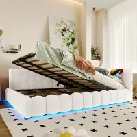 OKWISH letto pieghevole 140×200 con materasso, letto da giorno con sollevamento idraulico, striscia LED, letto per adolescenti con illuminazione LED e porta USB, bianco