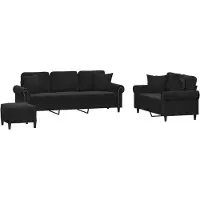 Syfax Set di Divani 3 pz con Cuscini Nero in Velluto