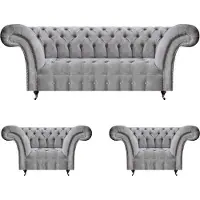 AEA Set di divani grigi 3 pezzi 2x poltrona mobili imbottiti divano a tre posti Chesterfield