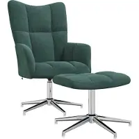Syfax Poltrona Relax con Poggiapiedi Verde Scuro in Velluto