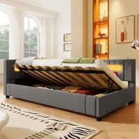 STILVORA Divano letto con rete, letto da giorno imbottito 90×200 con contenitore, letto per ragazzi con USB + TYPE-C, struttura letto senza materasso