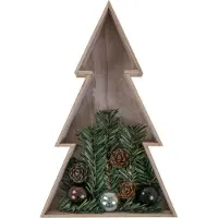 BURI Albero di Natale in legno 3D con luci LED, 28 cm. Abete in legno, decorazione natalizia, albero luminoso da tavolo, realizzato in legno massello