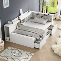 MODFU divano letto daybed 90x200cm con cassetti e rete a doghe, letto daybed in legno massiccio con libreria e armadio, letto per bambini, letto per ragazzi, bianco (senza materasso)