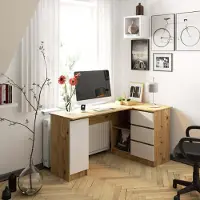 RAUMHIRSCH FURNITURE Scrivania angolare a L da 155 cm con 3 cassetti, 1 anta e 4 scomparti