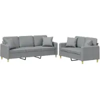 Syfax Set Divani 2 pz con Cuscini Grigio Chiaro in Tessuto