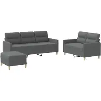 Syfax Set di Divani 3 pz con Cuscini Grigio Scuro in Tessuto