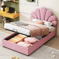 Flieks Letto imbottito idraulico 90x200cm, letto per ragazzi letto per bambini con testata regolabile in altezza in fantasia floreale, letto contenitore letto a molle, velluto