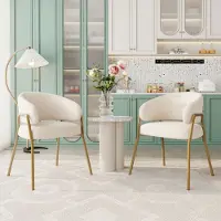 Flieks Set di 2 sedie imbottite , sedia da soggiorno con gambe in metallo, sedia da sala da pranzo poltrona con rivestimento in velluto d'agnello, sedia da cucina sedia da trucco, bianco