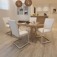vidaXL Set di 4 sedie a sbalzo SHUJING, sedie da pranzo, sedie per sala da pranzo, sedie per tavolo da pranzo, sedie per visitatori, sedie da cucina, sedie per sala da pranzo, in ecopelle bianca