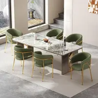 Merax Set di 6 sedie da pranzo , sedia da pranzo moderna con gambe dorate, bracciolo, sedia imbottita in tessuto di corda, sedie da cucina, piedini regolabili, verde