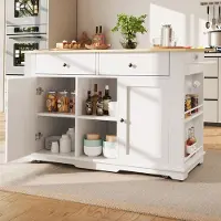MODFU Mobile da cucina, Buffetschrank, Mobile da cucina, 151,5 x 59,7 x 91,7 cm, Isola da cucina, Carrello da cucina con presa di corrente, Carrello da portata con piano di lavoro, Bianco