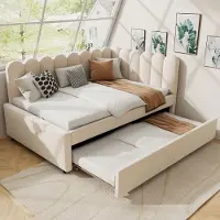 Flieks Letto imbottito 140x200cm con letto estraibile, divano letto daybed con braccioli intercambiabili, letto per ragazzi con rete a doghe, daybed in velluto