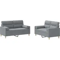 Syfax Set Divani 2 pz con Cuscini Grigio Chiaro in Tessuto
