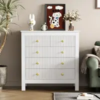 STILVORA : credenza moderna con ampio spazio contenitivo e sei cassetti, mobile di complemento con maniglie dorate, bianco