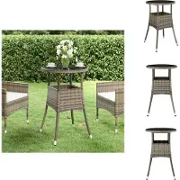 vidaXL Tavolo da giardino Ø60x75 cm in vetro temperato e poly rattan grigio - Tavoli da giardino