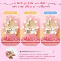 Northix Toeletta per bambini con illuminazione Toeletta principessa 2 in 1 con specchio rimovibile rosa