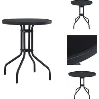 vidaXL Tavolo da giardino nero 80 cm in acciaio e vetro - Tavoli da giardino