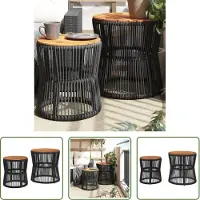 The Living Store Tavolini da giardino 2 pezzi con piano in legno nero in poly rattan