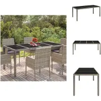 vidaXL Tavolo da giardino con piano in vetro grigio 190x90x75 cm in poly rattan - Tavoli da giardino